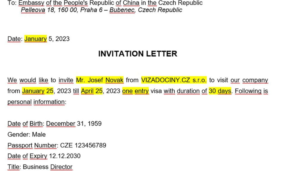 Zvací dopis (Invitation Letter)