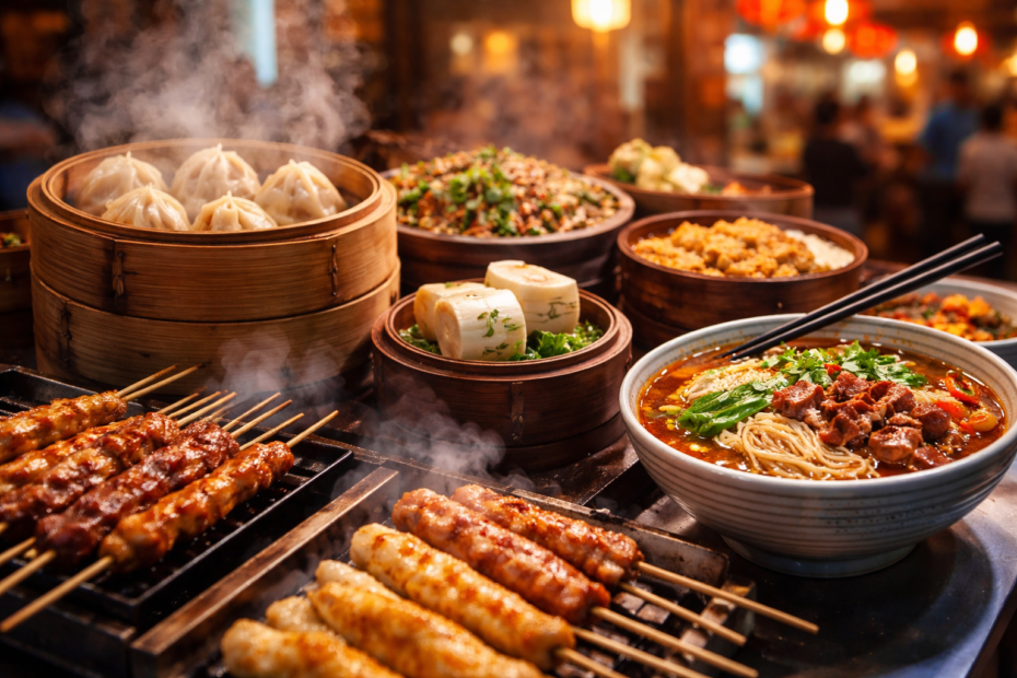 Čínský street food a dumplingy — průvodce jídlem pro turisty